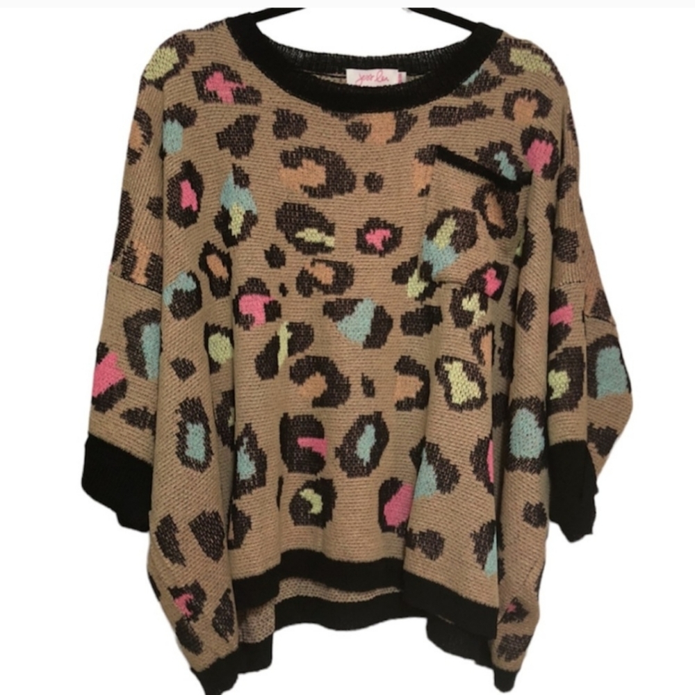 Jess Lea Plus Size Colorful Leopard Print Lightweight Sweater 2X/3X